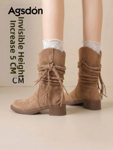 Agsdon | Thick Sole Height Increasing Short Boot Women Summer New Melado Color Tourism Western Cowboy Style