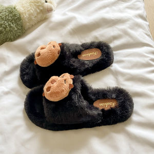 Dép Bông Hoạt Hình Dễ Thương KT Cho Nữ Mùa Đông Đế Dày Chống Trượt Dùng Trong Nhà Ấm Áp Dép Lót Cotton Phong Cách Hàn Quốc
