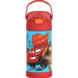 Authentic THERMOS FUNTAINER Disney Cars 12 Ounce Stainless Steel Vacuum Insulated Kids Straw Water Bottle