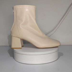 Terbaru Mewah Musim Panas Formal Kerja Korea Cantik Kulit Sepatu Boots Wanita Cewek Resleting Tinggi Hak Empuk Kekinian 233