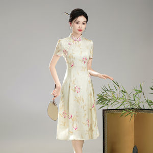 Xiu Guan Tang Qian Hong 2025 Summer New Style Retro Improved Chinese National Style Womens Slimming Cheongsam Dress