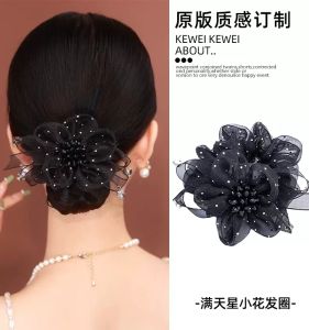 Platinum Asia Light Luxury Hair Accessories Fancy High-End Bun Black Diamond Shiny Elegance Barrettes Hair Rope Hair Ring for Women