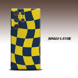 Twisted Yellow Navy Plaid For Samsung Galaxy S26 S25 S24 A56 A36 Dual Layer Luxury Fashion Full Lens Protective Case
