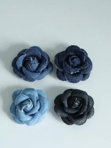 3pcs/lot 4.5cm Denim Fabric Artificial Flower Denim Handmade Camellia Flower For DIY Crafts Clothing Headwear Decor Accessories