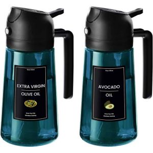 16oz/470ml Blue Glass Olive Oil Sprayer for Cooking - 2 in 1 Olive Oil Dispenser for Kitchen Gadgets Air Fryer Salad and BBQ