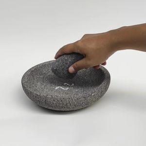 Cobek Batu Asli + Ulekan Munthu Muntu Asli Muntilan Merapi - 23 cm