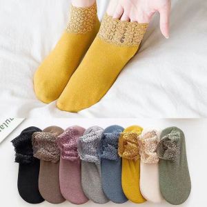 【♡Lovely girls house♡】Warm Anti-slip Casual Socks for Women Solid Color Lace Short Socks Soft Floral Floor Sock