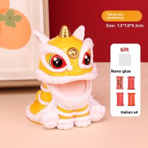 Solar Lion Dance Car Accessories Shaking Head Ornament Lucky Blessing Mascot for Vehicle Dashboard Decor