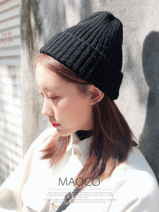 หมวกไหมพรมถักแบบสวมหัวสำหรับผู้หญิง ทรงสุดเทรนด์ สองชั้น ขอบหมุนได้ อบอุ่น สไตล์เกาหลี นุ่ม สีพื้น เหมาะกับเยาวชนและนักเรียน