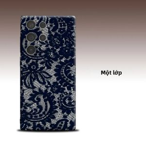 Ốp Lưng Điện Thoại Samsung Galaxy S26/S25/S24 A56/A36 Cao Cấp Chất Liệu Ren Gấm Màu Xanh Navy Bảo Vệ Toàn Diện Ống Kính Chống Sốc Chống Xước Hai Lớp Chất Liệu TPU Mềm