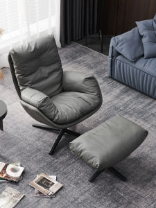 Italian Minimalist Designer Leather Sofa Chair down Feather Single Seat Recliner for Living Room Bedroom Casual Luxury