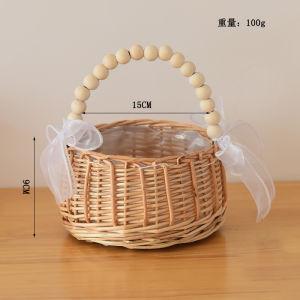 Handheld Wicker Flower Basket Bridal Gift Childrens Princess Blue Country Picnic Pearl Bag Indoor Outdoor Storage Basket