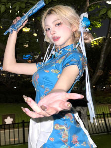 New Chinese Style Cheongsam Dress Halloween Christmas Cosplay Uniform Soft Girl Maid Skirt Short Cheongsam Daily Wear