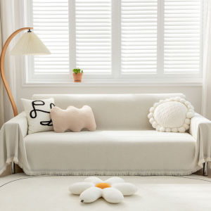 Luxury Plain Chenille Fabric Sofa Cover with Tassel Throw Blanket Multi-Purpose Blanket Sofa Decorative Slipcover Dust Cover on Sofa Plane Blankets