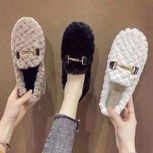 New Arrival Gommino Women Fall and Winter Cotton-Padded Shoes with Velvet Women Indoor Soft Bottom Ankle Wrap Cotton Slippers Fashion All-Match Fluffy Shoes Women