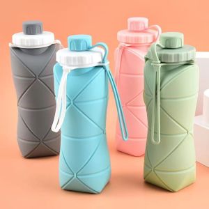 600ML Foldable Silica Gel Water Bottle BPA Free Sports Cycling Travel Bottle Gym Hiking Reusable Outdoor Sports Leak Proof (Grey/Green/Pink/Blue)