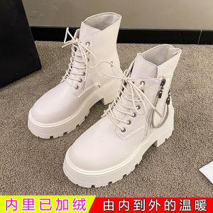British Style Motorcycle Short Boots Womens Thick Bottom Outerwear Spring Autumn New Style Ankle Boots round Toe Rubber Sole