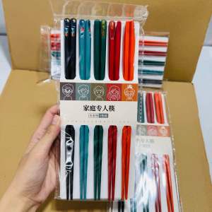 Set 5 Đôi đũa hợp kim sợi thủy tinh chống mốc chống trơn trượt kháng khuẩn hoa văn Nhật