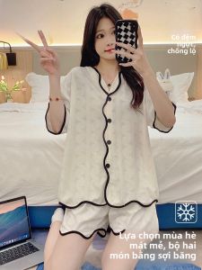 MiiOW | Áo ngủ lụa băng mùa hè cho nữ MiiOW Áo ngủ tay ngắn quần ngắn có đệm ngực nhẹ thoáng khí thoải mái mặc ở nhà