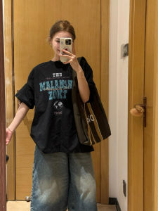 Pure Cotton American Retro High Street Black Short Sleeve Womens T-shirt Summer Trendy Loose Design Sensation Half Sleeve Body T-shirt