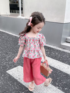 ชุดเดรสยาวลายดอกไม้แขนกุดสำหรับเด็กผู้หญิง ชุดกระโปรงทรงเอคอเหลี่ยมแขนกุด ชุดเด็กผู้หญิงฤดูร้อน 2023 ชุดกระโปรงสองชิ้น