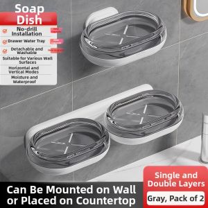 Wall Mounted Soap Holder No Drilling Double Layer