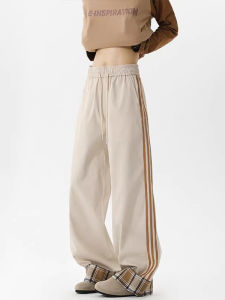 Quần Ống Rộng Kẻ Sọc Phong Cách Mỹ Cho Nữ Mùa Xuân 2025 Quần Dài Ống Đứng Rộng Rãi Thoải Mái Cỡ Lớn Quần Dài Thường Ngày