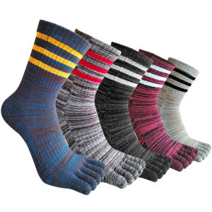 Five Finger Socks Short Mans Cotton Striped Compression Colorful Sweat-Absorbing Breathable Warm Fitness Toe Socks Sport Vintage