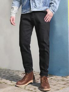 Quần Jeans Denim Co Giãn Màu Đen Cho Nam Quần Ống Thẳng Thường Ngày Thời Trang Mùa Xuân Quần Dài Bốn Mùa Cạp Cao Quần Thường Ngày
