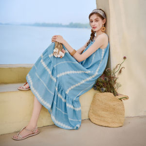 XIANGYING | Đầm Dây Phong Cách Nghỉ Dưỡng Biển Xanh Hoa