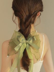 Elegant Large Butterfly Knot Hair Accessory Spring Clip Womens Back of Head Fresh out Sweet Style Fabric Hair Ornament