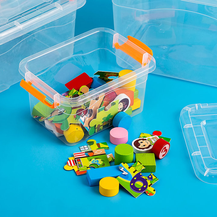 Storage Box Portable Plastic Transparent Box with Lid Toys Clothes