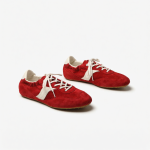 MIOLLIBARN | Red Retro Suede Leather Training Shoes Flat
