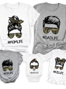 Pure Cotton Short Sleeve T-Shirt Childrens Cartoon Family Matching Clothes Boys Girls Kids Baby Body Fit Tees Summer Wear