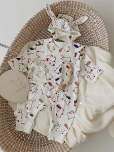 ชุดเด็กผ้าฝ้ายลายกระต่ายน่ารักสำหรับเด็กผู้ชายและเด็กผู้หญิง เดรสฤดูใบไม้ผลิและฤดูใบไม้ร่วง เสื้อคลุมกันหนาวสำหรับเด็กแรกเกิด