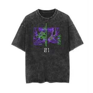 Bandai | 2026 Summer Fashion New New Century Evangelion EVA First Generation Mech Outdoor T-shirt Y2K Harajuku Washed Short Sleeve