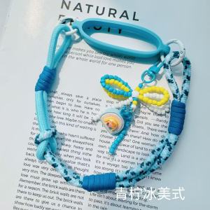 Blue Lucky Girl Wedgwood Straw Cup Outdoor Portable Handheld Braided Rope Cup Holder Universal Audience Dining Utensils