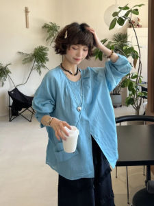 Ladies Blue Cotton Linen Shirt Early Autumn Wear 2025 New Design Sensation Mannerism Banana Fiber Sunscreen Open Cardigan Top