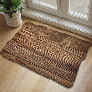 VIKAMA Rustic Wood Plank Texture Brown Natural Farmhouse Art Flannel Door Mat Non Slip Entryway Bedroom Living Room Home Decor