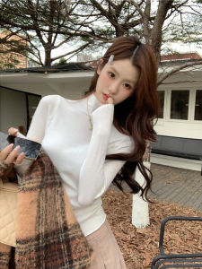 Womens Slim Fit Long Sleeve Knitted Sweater Half High Collar Soft Shoulder Autumn Fashion Base Layer Top Casual Style