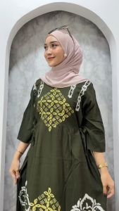 Ariefa Batik - Gamis Midi Dress Chibi Susun Rayon Mutiara Daster Chibi Lengan 3/4 Busui Terbaru Kekinian