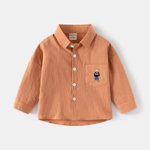 Thickened Cotton Plaid Long Sleeve Shirt for Boys Spring Autumn Season Casual Style Embroidered Bear Design Square Collar Baby Clothes