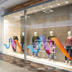 Large New Year Window Flowers Static Stick Decorations Glass Stickers for Clothing Stores Festive Display Arrangement