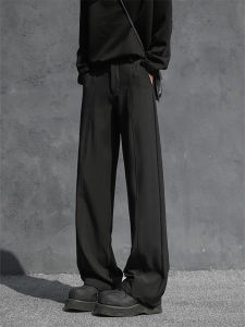 Black Ice Silk Pants Mens Summer Thin Loose Straight Leg Suit Pants Casual Long Trousers Spring Autumn Drapey Comfortable