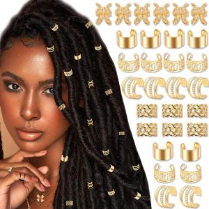 50pcs Gold & Silver Hollow-out Dreadlock Hair Ring Set for Dreadlock Braiding Suitable for Birthday Banquets & Parties