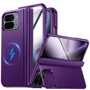 for Google Pixel 10 Pro Fold Magnetic Case with Hinge ProtectionBuilt-in 9H Glass Screen Protector Phone Case-Blue