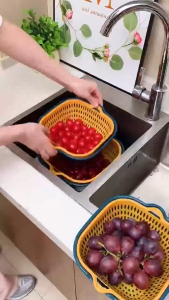 8Pcs Double-layer Drain Basket Plastic Fruits Vegetable Washing Basket Household Kitchen Washing Box