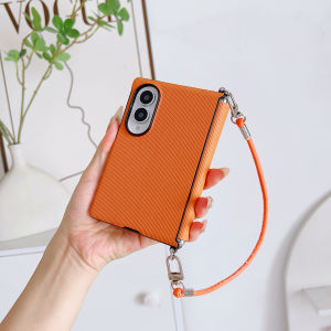 szhaiyu | For Samsung Galaxy Z Fold 8 Z Flip 8 7 6 5 4 PU Leather Case With Toothpick Pattern With Wrist Strap Shockproof Back Cover Funda