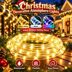 【Christmas】Solar Christmas Rope Lights Outdoor Waterproof LED Tube String Lights 8 Modes Solar Garden Fairy Lights Warm White White Colorful Flexible Copper Wire PVC Rope Lights For Tree Fence Patio Lawn Camping Wedding Party Christmas Decoration