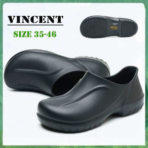 VINCENT Chef Shoes for Men and Women Slip on Kitchen Shoes- Slip-Resistant& Waterproof Cooker Work Safety Shoes for Chef Master Cook Hotel Restaurant Professionals Flats White Nurse Shoes Outdoor Anti-slip Rain Shoes